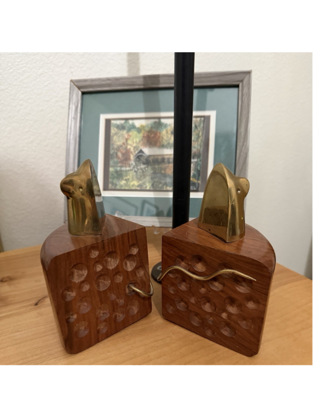 VTG 1960s Pop Art Lee Bernay - Raymor Mouse&Cheese Solid Walnut Brass Bookends